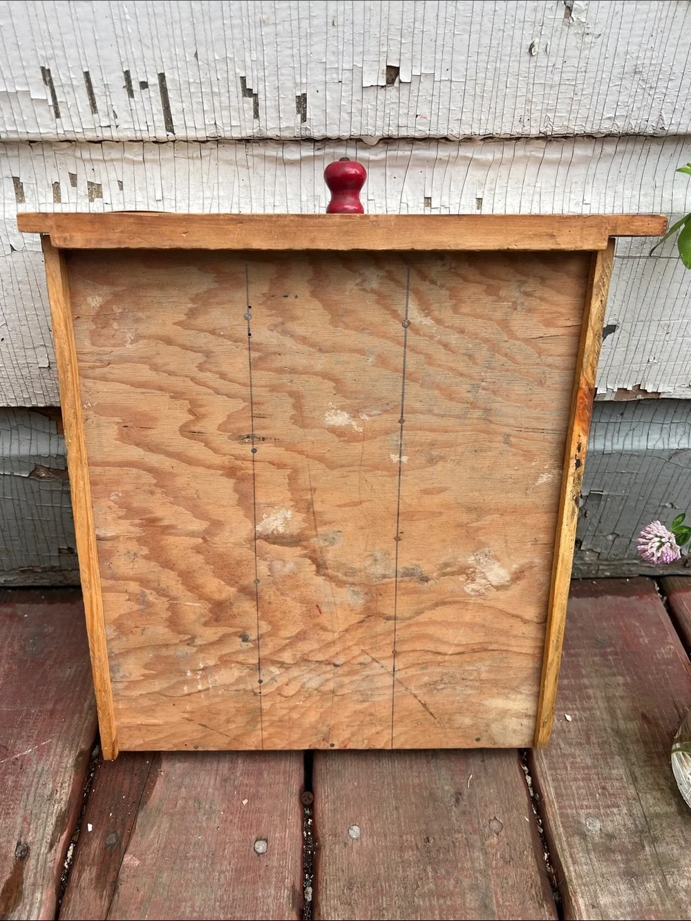 Wooden Wall Shelf Organizer with Red Knob - letterpress style handmade
